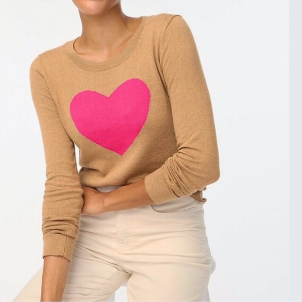 J. Crew Tan Sweater with Pink Heart